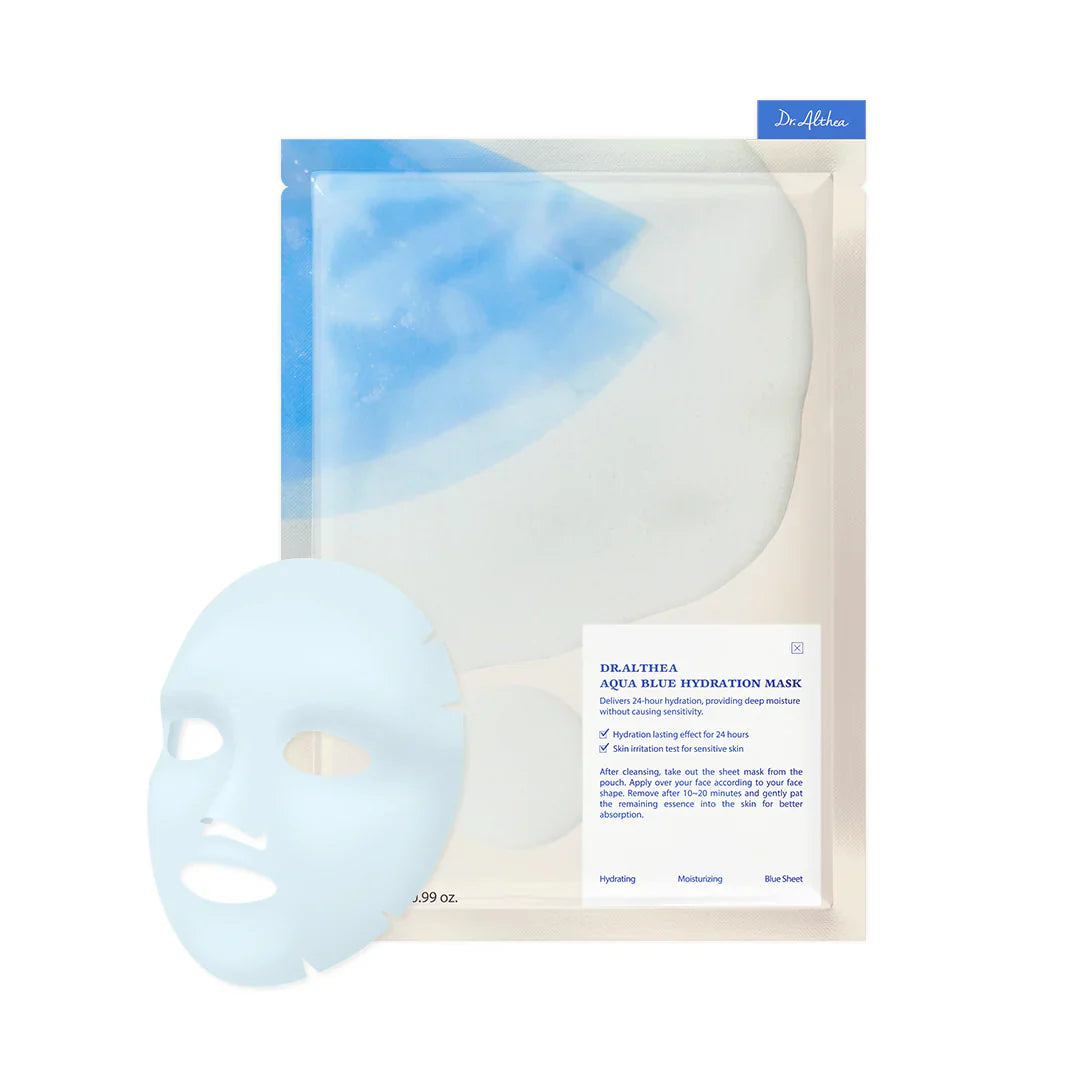 Dralthea Aqua Blue Hydration Mask to Reduce Facial Puffiness with Tannins – Veido kaukė